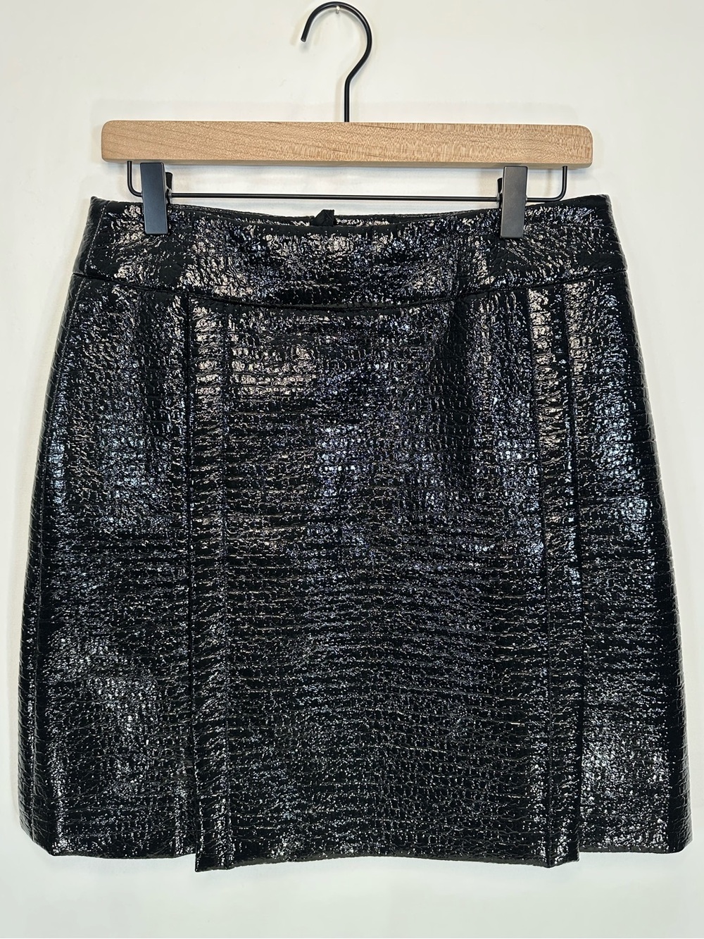 Akris Punto New Black Croc Embossed Patent Effect Mini Skirt Size 6 Luxury